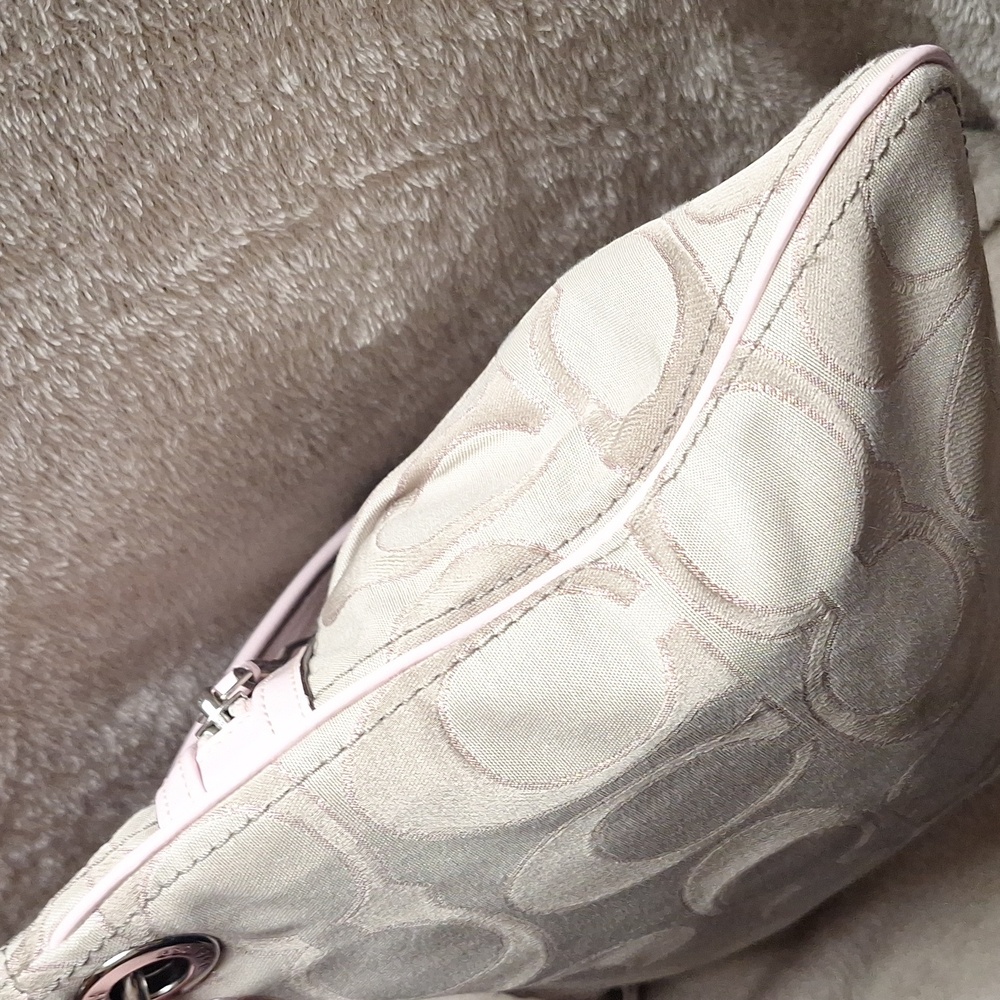 Coach Khaki & Pink Shimmer Signature C Shoulder Bag - Picture 6 of 12